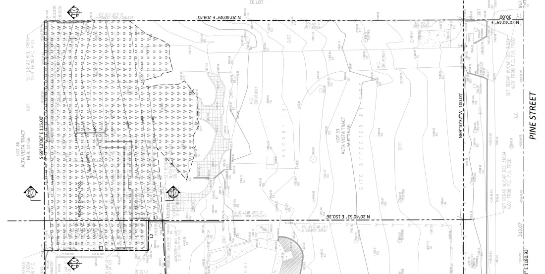 Grading plan for Altadena residence showing pool removal area and elevation contours for LA County submittal