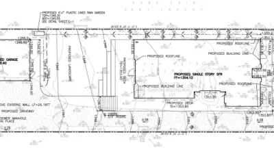 Pine Street drainage plan showing sheet flow design