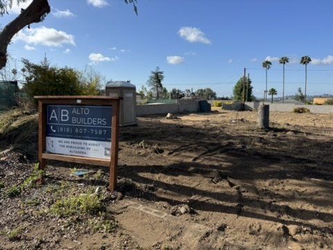 Altadena residential lot requiring drainage plan with Alto Builders sign indicating active construction