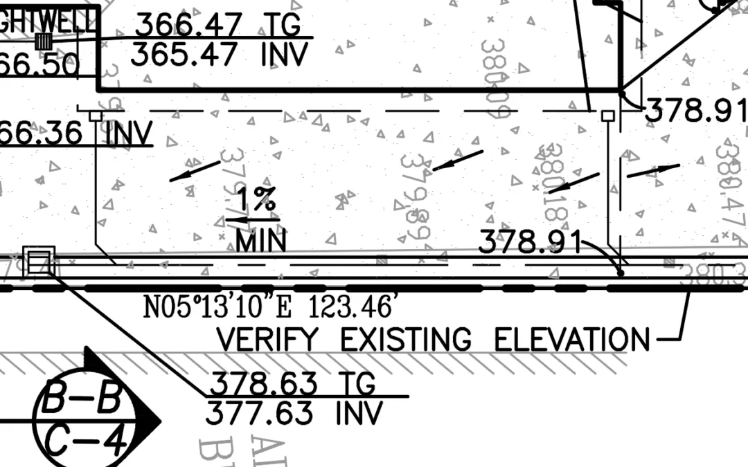Brentwood driveway drainage plan showing grading design and elevation contours