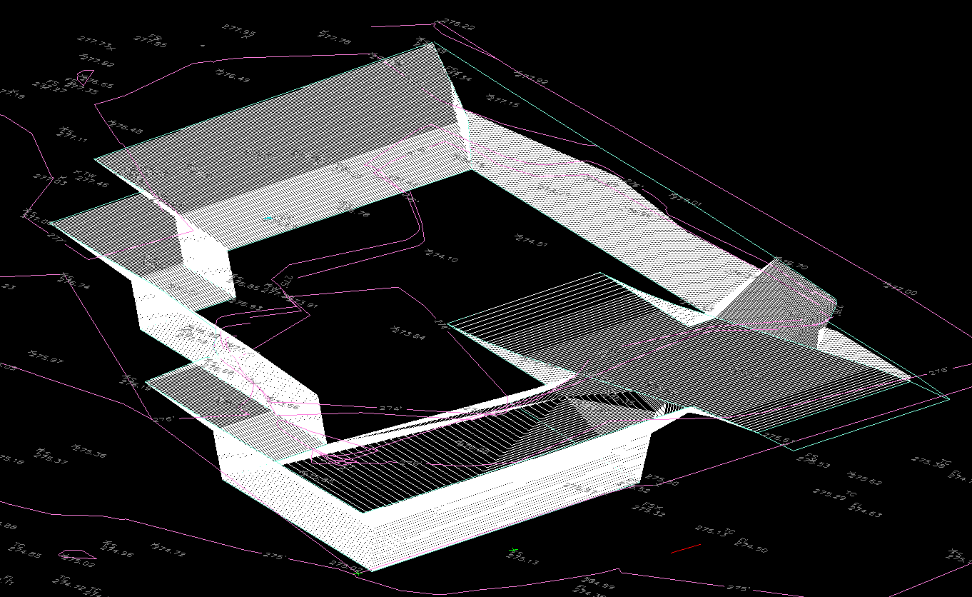 Excavation plan 3D model showing mass excavation for basement, proposed engineered slopes, and foundation subgrade preparation