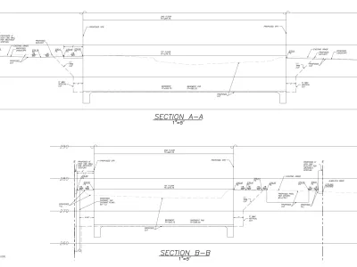 Grading cross-sections for Pacific Palisades residence showing basement excavation and floor elevations