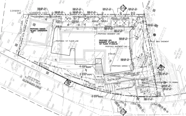 Pacific Palisades Grading Plan: 12% Slope, Basement Level, and Deep Trench Drainage