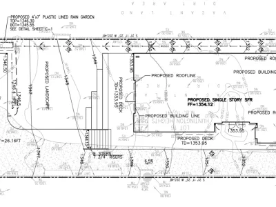 Pine Street drainage plan showing sheet flow design