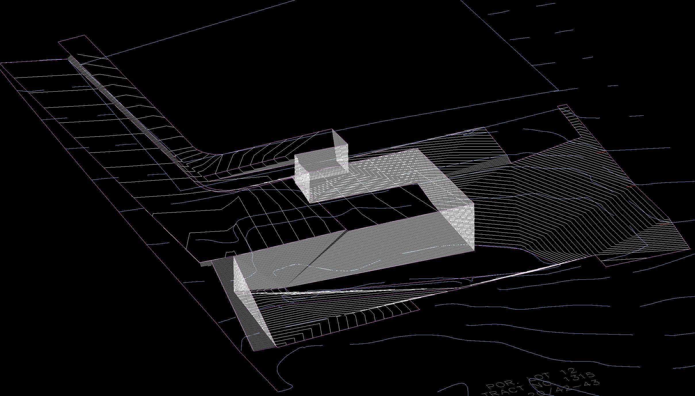 Proposed lot showing raised house, on-grade garage, and rain garden at rear