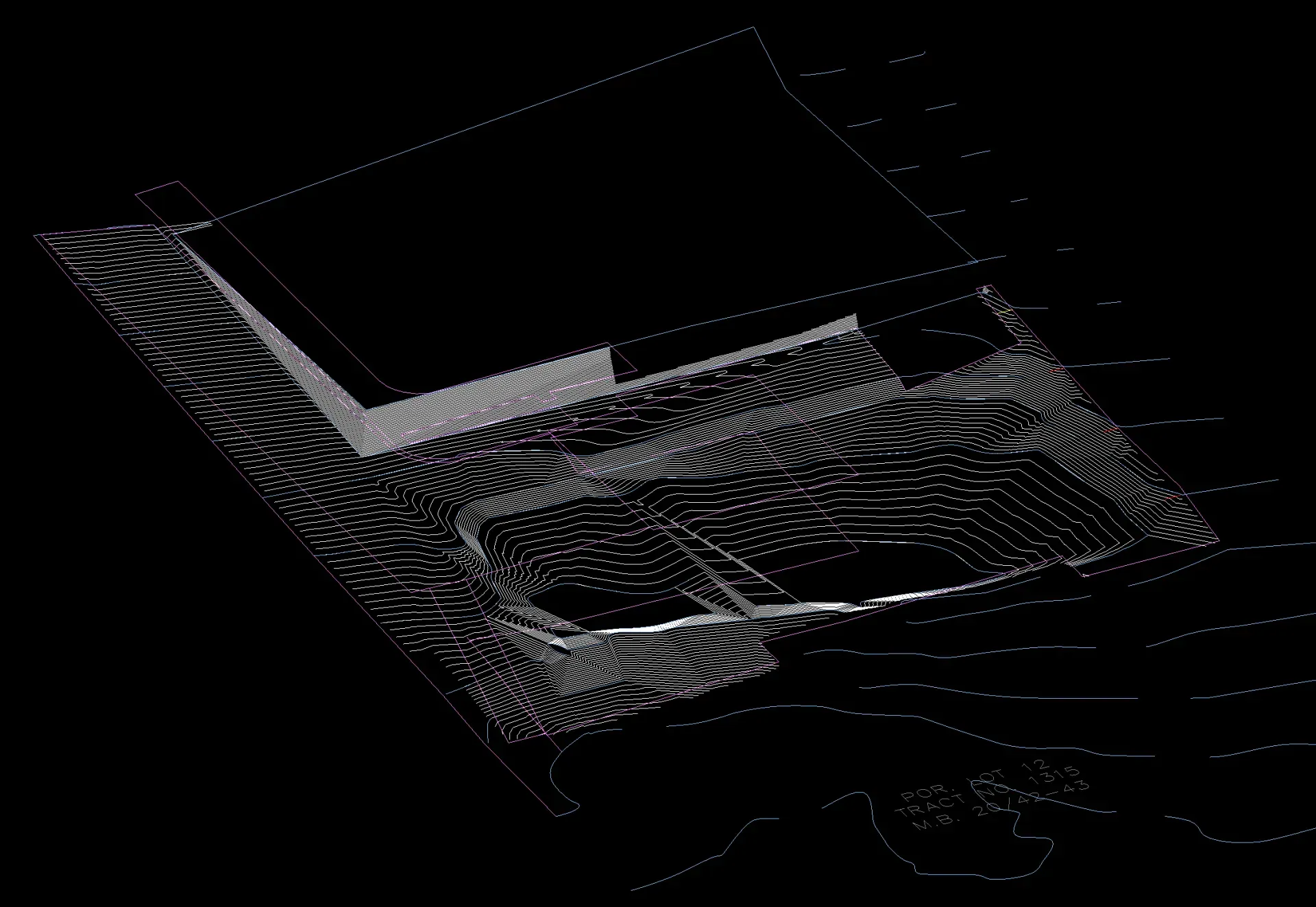 Existing slope conditions showing excavated house pad and downslope drainage pattern on Altadena downslope lot